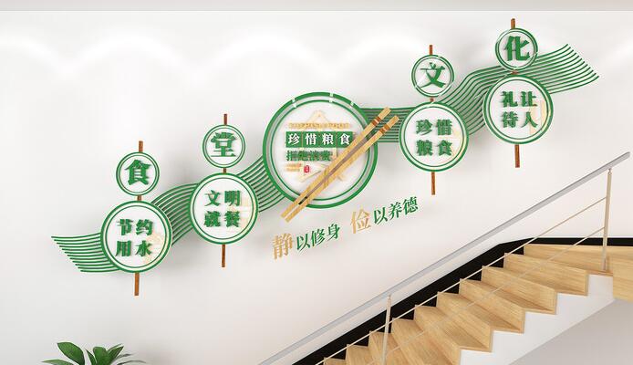 樓梯文化墻創(chuàng)意設計圖片(圖3) 珍惜糧食文明就餐樓梯文化墻