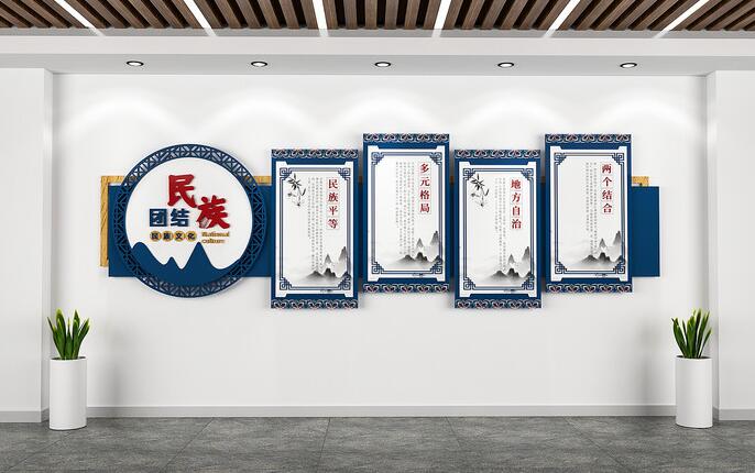 社區(qū)文化墻創(chuàng)意設(shè)計圖片(圖2) 藍(lán)色民族團(tuán)結(jié)社區(qū)文化墻